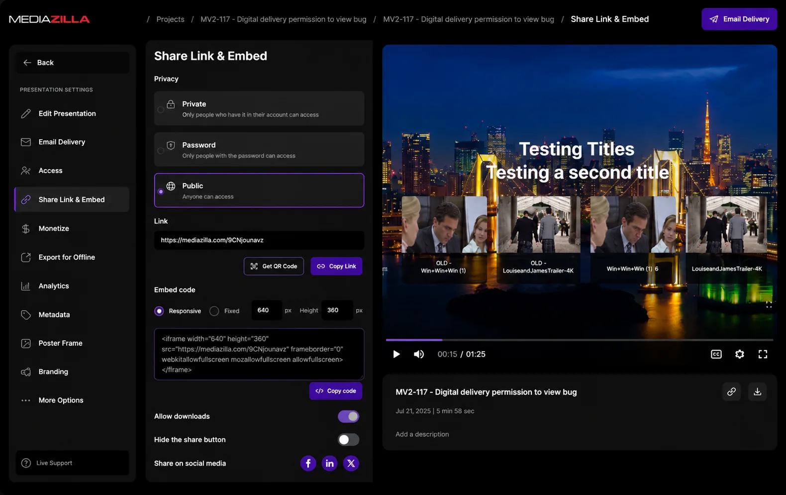 Sharing a MediaZilla project with a Share Link