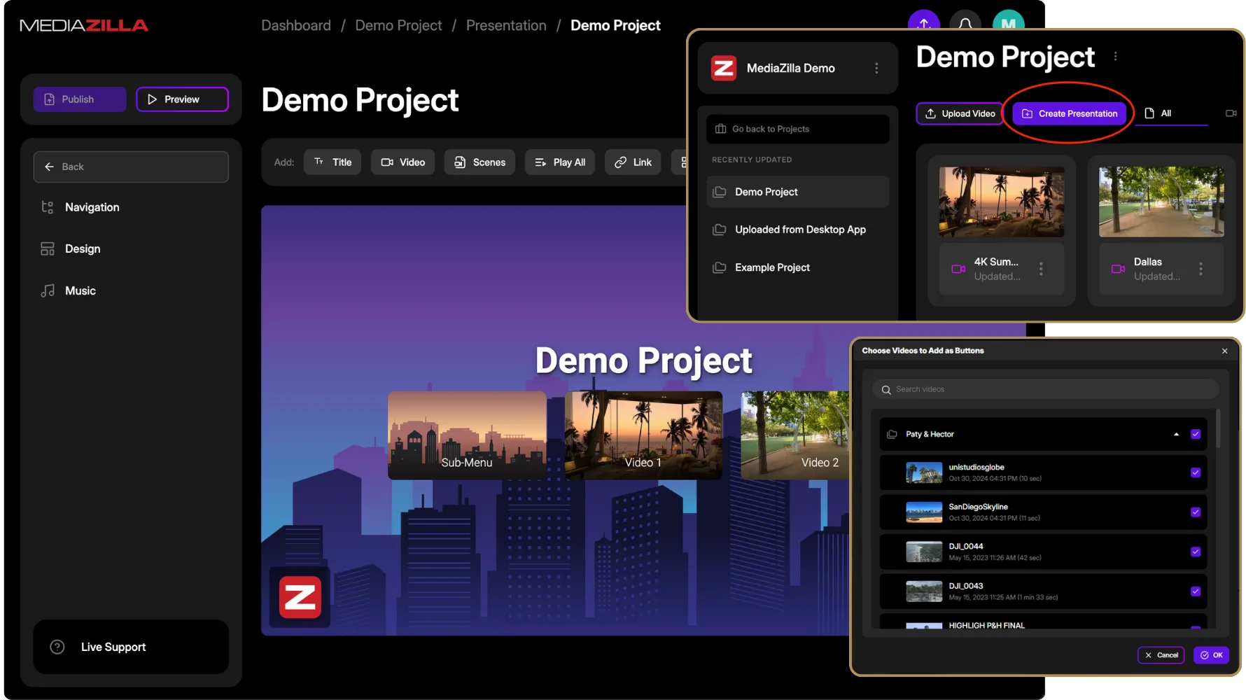 Creating a presentation from a MediaZilla project