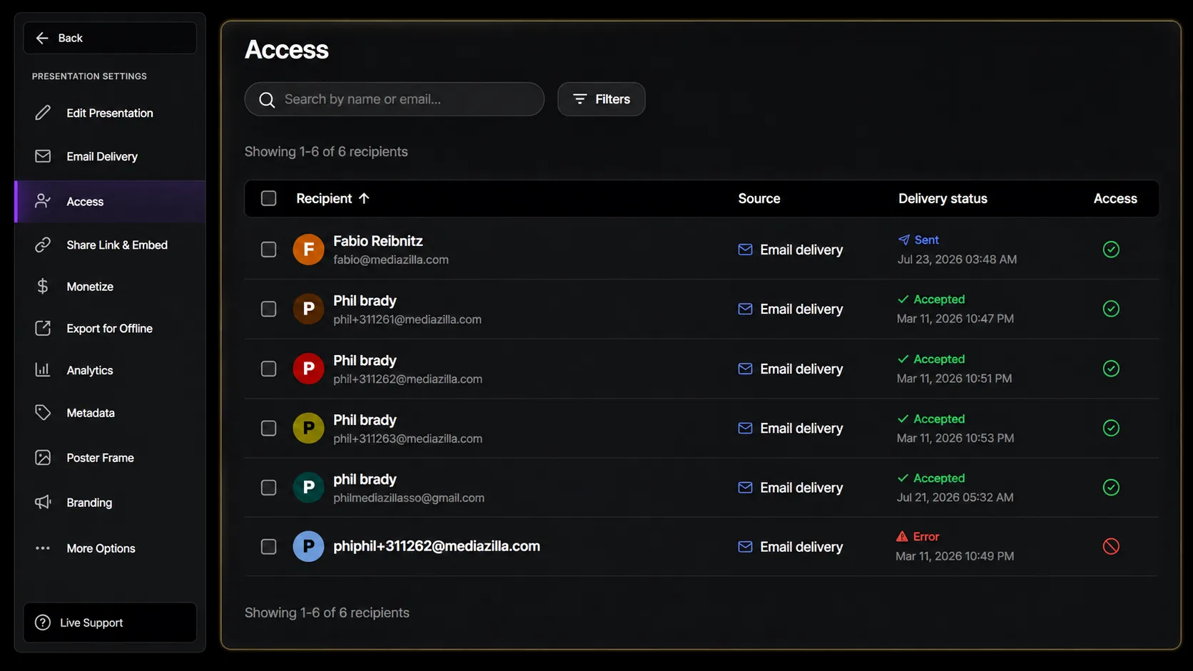Access Protection settings in MediaZilla
