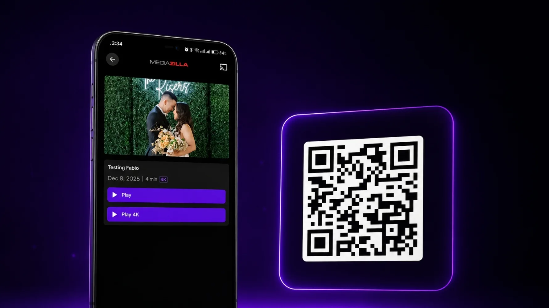 Phone player with Play 4K and a QR code for TV sign-in